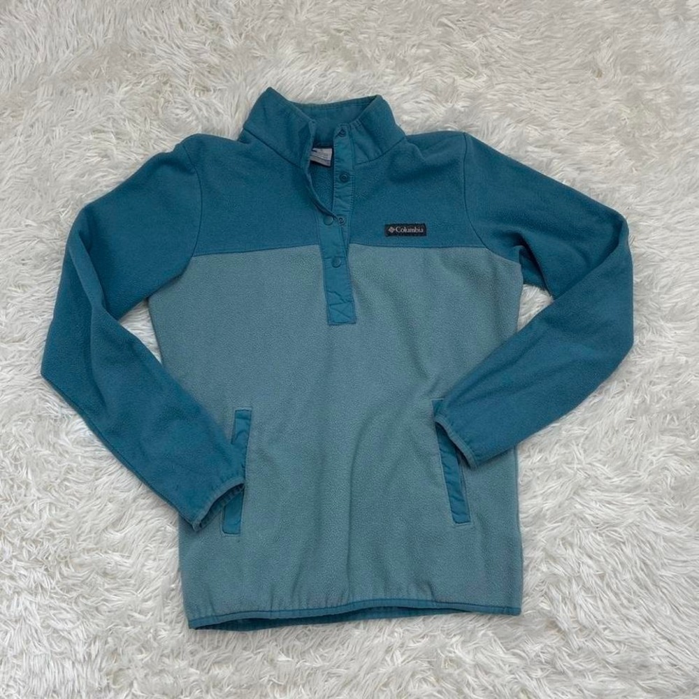 Columbia blue fleece quarter zip pullover hiking camping gorpcore athletic XS